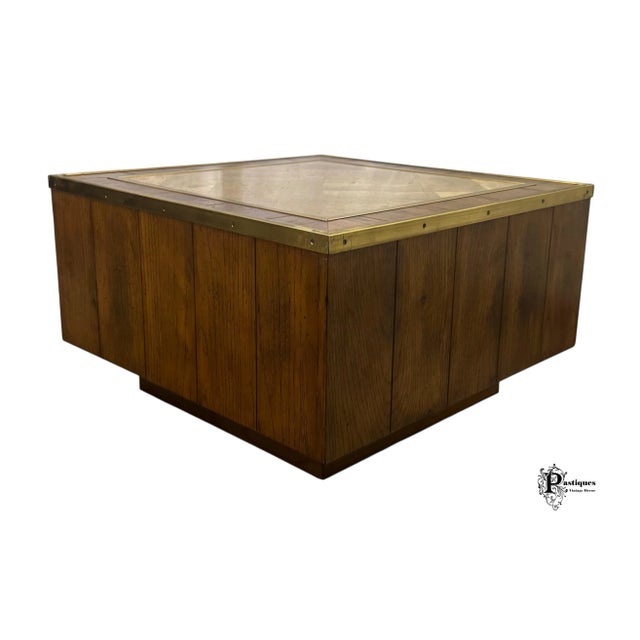 Mid-Century Modern Vintage Mid Century Modern Style Faux Marble & Brass Coffee Table For Sale - Image 3 of 12