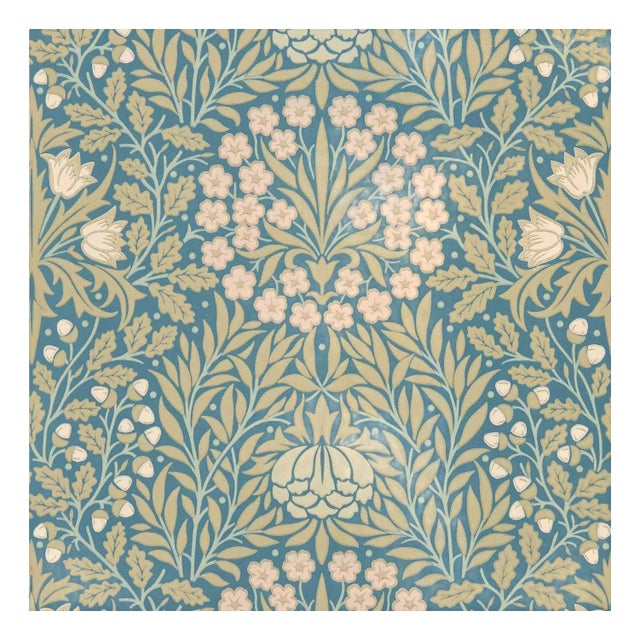 Morris & Co. Daisy & Oak Wallpaper in Powder Blue/Blush For Sale