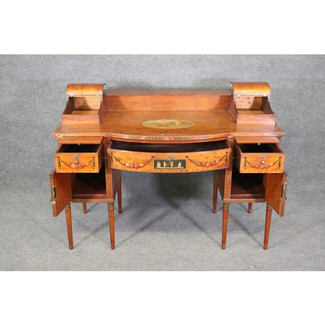 English Paint Decorated Adams Satinwood Carlton House Desk Circa 1890s For Sale - Image 10 of 12