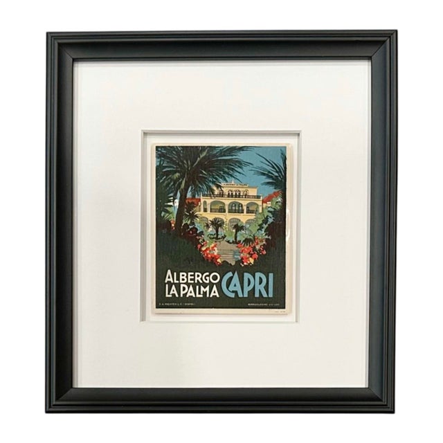 Mid-Century Modern Vintage Albergo La Palma Capri Framed Luggage Label For Sale - Image 3 of 9