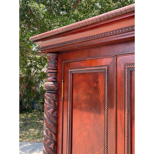 Wood Vintage Regency Carved Mahogany Armoire For Sale - Image 7 of 12