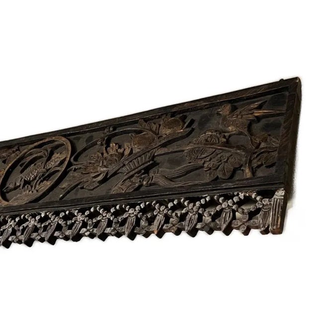 Late 19th Century Long Wood Wall Decorative Panel Carved With Auspicious Symbols For Sale - Image 12 of 12