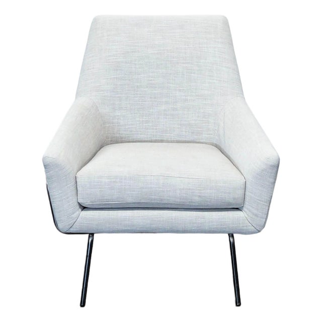 West Elm Lucas Modern Lounge Chair in Light Gray Upholstery For Sale