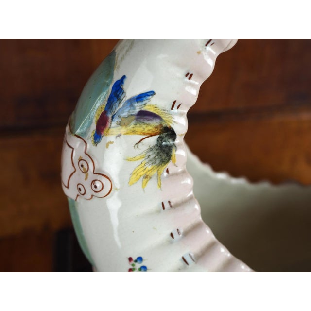 White 19th French Majolica Bag Shaped Flower Basket With Butterflies, Bird-Of-Paradise and Flowers For Sale - Image 8 of 13