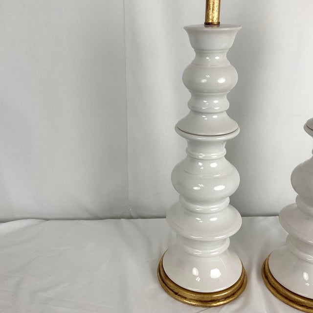 Ceramic Vintage Tall White Ceramic Column Lamps - a Pair For Sale - Image 7 of 14