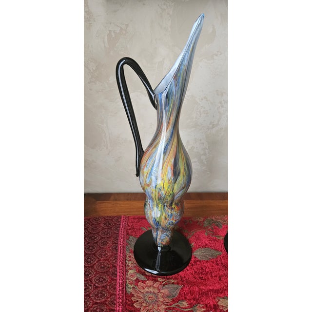 Degué Exceptional Pair of Art Deco Hand-Blown Glass Pitchers by Degue, France, c.1920 For Sale - Image 4 of 16