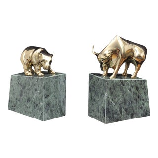 1970s Gatco Bull and Bear Brass Bookends - a Pair For Sale