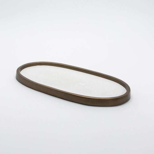 Oval Tray in White Shagreen With Bronze Patina Brass by Kifu Paris For Sale In Los Angeles - Image 6 of 10