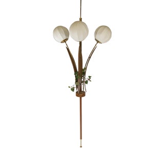 Mid-Century Swedish Walnut Three-Light Ceiling Tension Pole Lamp For Sale