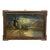 Vintage Framed Moonlit Windmill Landscape Painting With Coastal Harbor Scene. For Sale