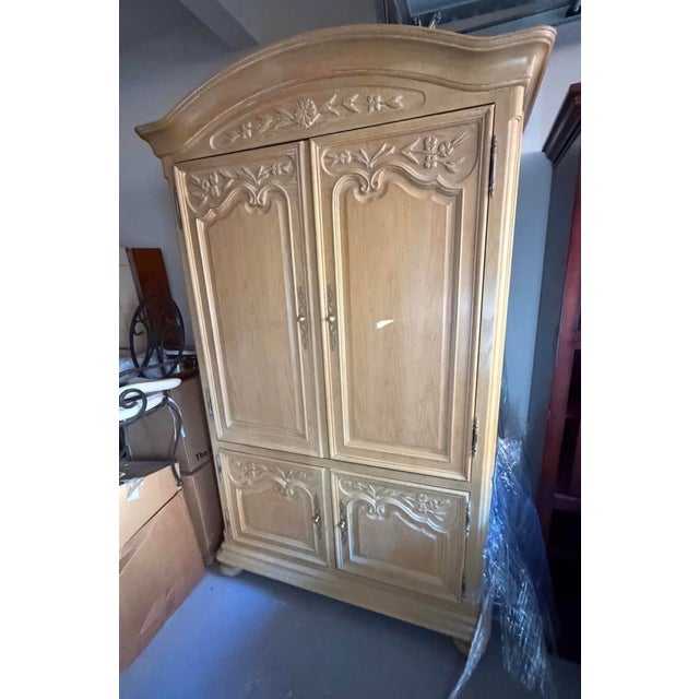 Shabby Chic Vintage Century Furniture Carved Solid Wood Armoire, 1980s For Sale - Image 3 of 6