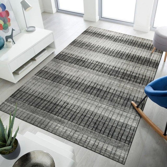 Contemporary 9x12 Gray Hand-Knotted Wool Viscose Striated Texture Geometric Modern Carpet Rug For Sale - Image 3 of 4