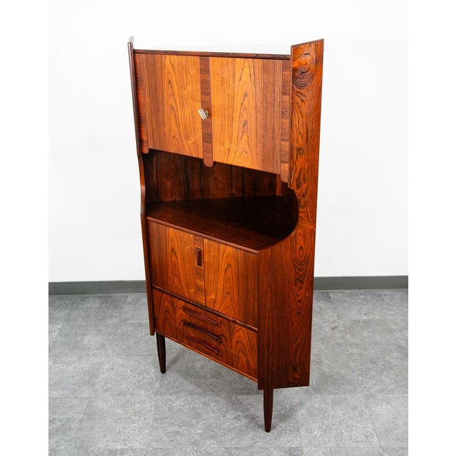 Mid-Century Modern Mid Century Danish Modern Corner Cabinet Rosewood Bar Denmark Drawers Locking For Sale - Image 3 of 12