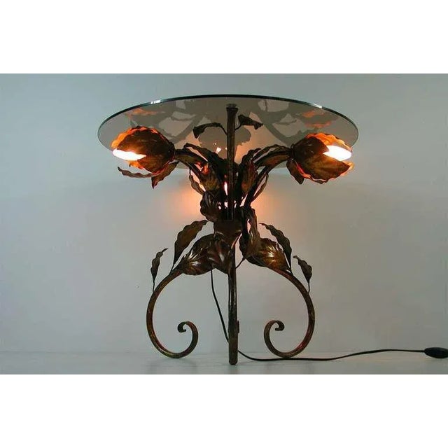Metal Italian Bronzed Metal & Tinted Glass Illuminated Coffee or Side Table, 1950s For Sale - Image 7 of 10