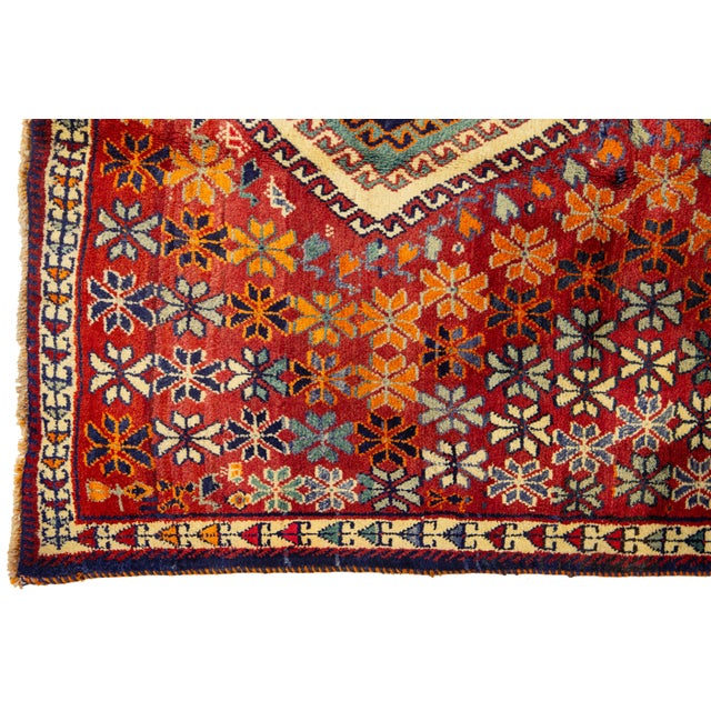 Vintage Handmade Shiraz Wool Scatter Rug in Red With Allover Floral Design For Sale In New York - Image 6 of 8