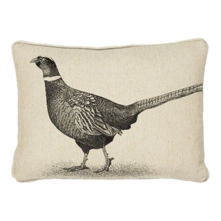 Country Linen Pheasant Right Piped Tapestry Cushion With Feather Filler - 33x45cm (13"x18") For Sale