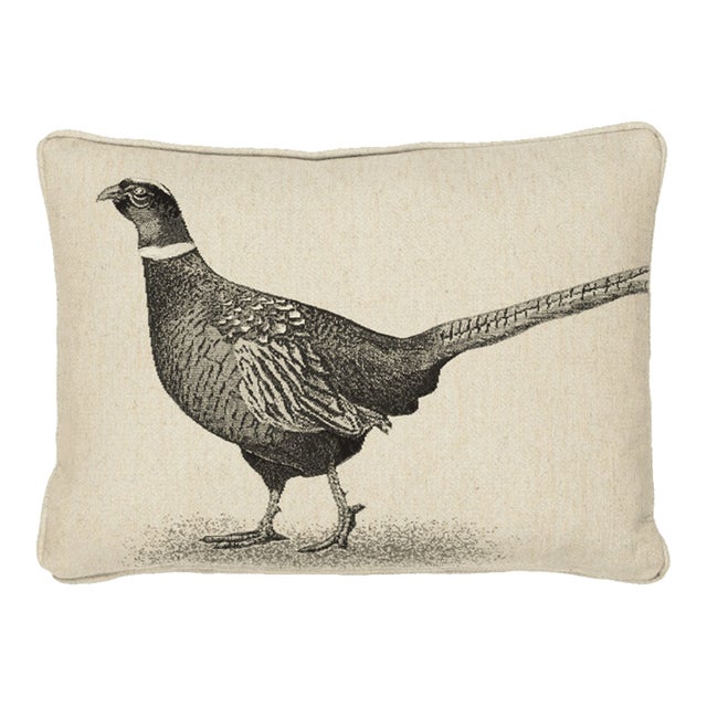 Country Linen Pheasant Right Piped Tapestry Cushion With Feather Filler - 33x45cm (13"x18") For Sale