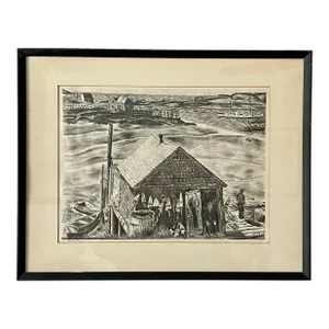 "Lobsterman's Wharf" Original 1946 Lithograph by Zsissly, Framed