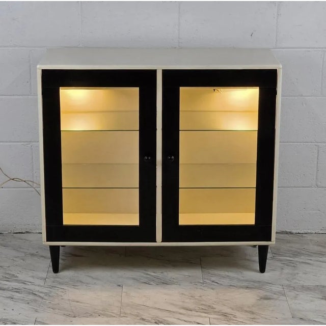 Danish Modern Monochromatic Illuminated Glass Front Cabinet For Sale In Richmond - Image 6 of 7