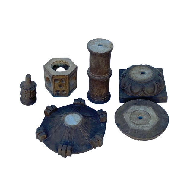 Oriental Zen Gray Stone Hexagon Tower Garden Lantern Statue For Sale - Image 4 of 7