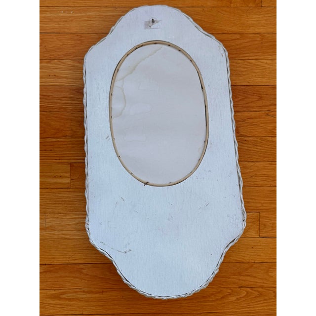 1970s Vintage Coastal White Wicker Mirror With Shelf For Sale - Image 5 of 6