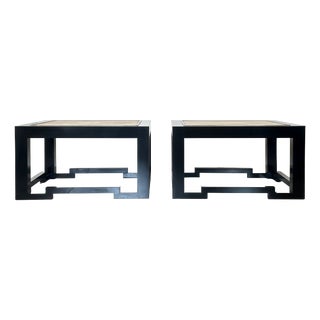 Wood and Travertine Coffee Tables in the style of Maison Jansen, 1970s, Set of 2 For Sale