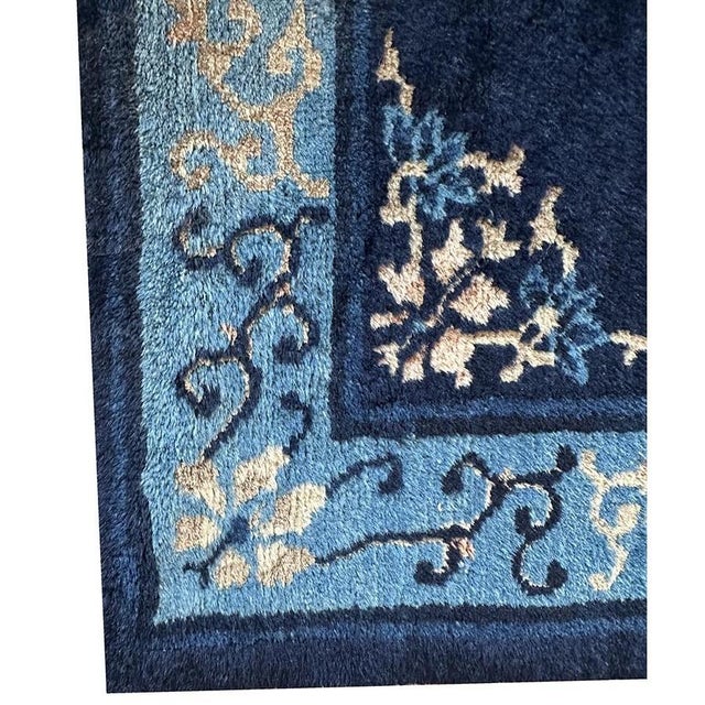 1920s 1920s Traditional Navy Blue Open Field Antique Chinese Peking Runner Rug For Sale - Image 5 of 9