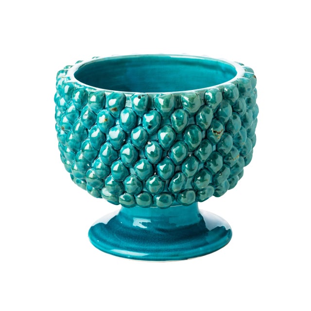 Vinci Pine Cone Turquoise Ceramic Planter For Sale