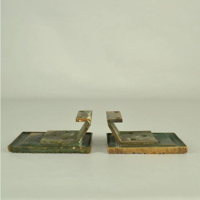 Metal Brutalist Bronze Push Pull Door Handles, 1970s, Set of 2 For Sale - Image 7 of 11