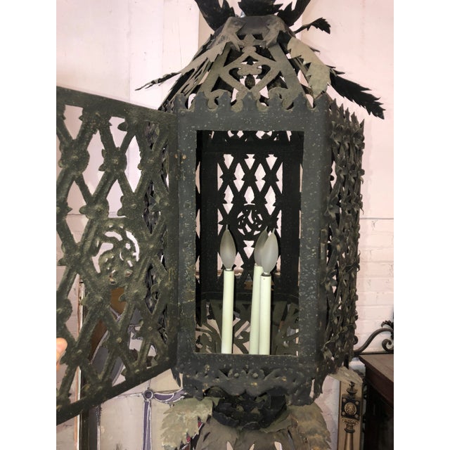 1920s Gothic Revival Spanish Iron Pendant Light Chandelier For Sale - Image 9 of 13