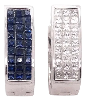 14 Karat White Gold Diamond and Sapphire Reversible Hoop Earrings