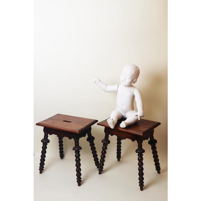 Antique Carved and Turned Oak Stools, 1850, Set of 2 For Sale - Image 12 of 17