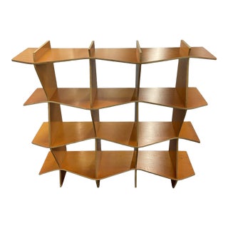 Midcentury Plywood Wavy Zig-Zag Bookcase For Sale