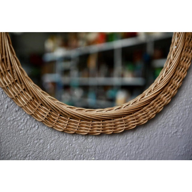 Vintage Bohemian Oval Mirror in Woven Rattan, 1960s For Sale - Image 4 of 6