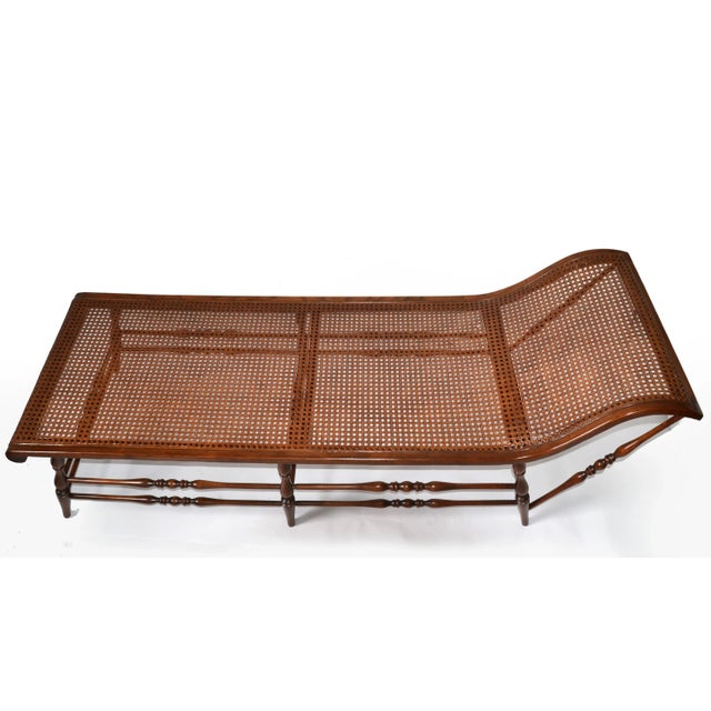Indian British Colonial Handwoven Cane Turned Wood Spindle Frame Chaise Lounge Daybed For Sale - Image 3 of 13