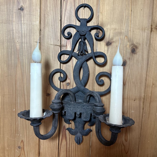 Ebony Hand Forged Double Candle Wall Sconce. For Sale - Image 8 of 8