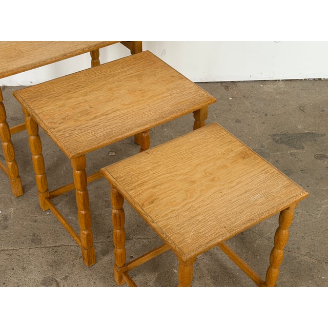 Mid-Century Modern Oak Nesting Tables in the style of Henning Kjærnulf, Denmark, 1970s For Sale - Image 4 of 10
