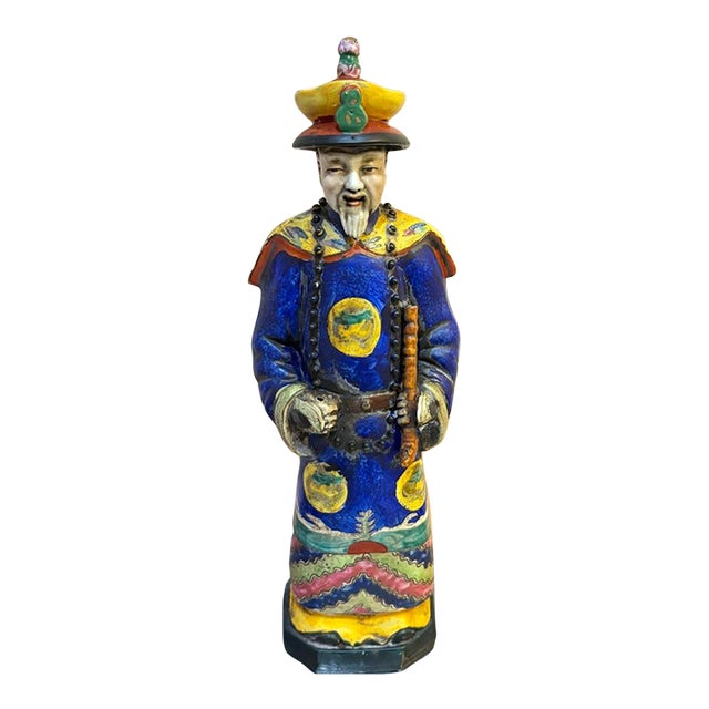 Mid-20th Century Chinese Hand-Painted Royal Man Figurine For Sale