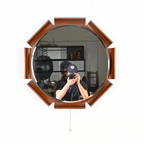 Italian Curved Teak Backlit Bevel Mirror by ISA Bergamo, 1968 For Sale - Image 11 of 14