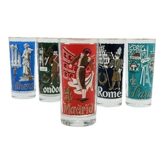 1960s Libbey Glass Co. "Cities of the World" Glassware Collection. Set of 5 For Sale