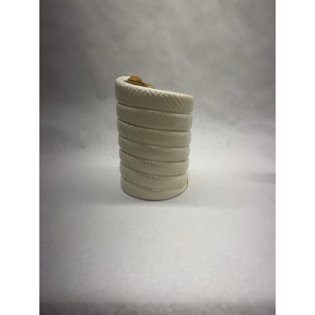 Mid-Century Modern 1960s Contemporary White Glazed Porcelain Serpent Vase With Liquid Gold Luster Accents For Sale - Image 3 of 6