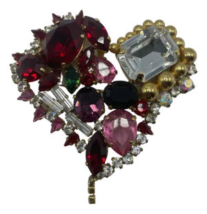 Christian Lacroix Heart Shape Color Rhinestone Brooch