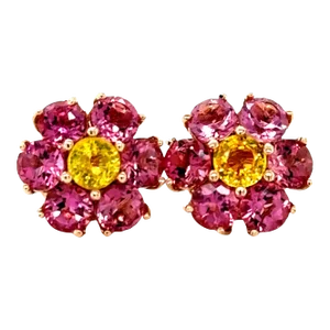 3.65 Carat Natural Pink Tourmaline Sapphire Rose Gold Stud Earrings - a Pair