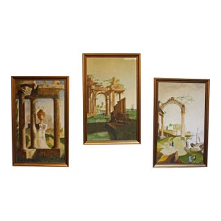 Early-Mid 20th Century Set of Three Italian Architectural Ruins Paintings For Sale