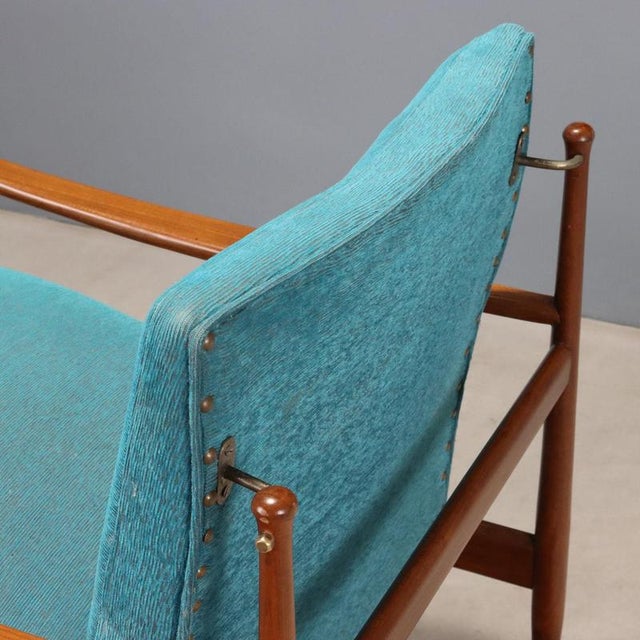 Blue Vintage Teak Wood Armchair, 1960s For Sale - Image 8 of 11