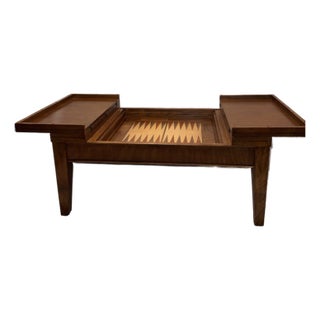 Vintage Backgammon Game Coffee Table With Inlaid Marquetry Top For Sale