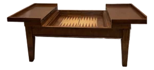 Vintage Backgammon Game Coffee Table With Inlaid Marquetry Top