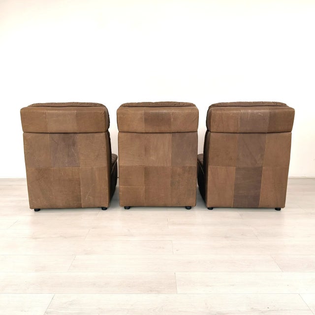 1970s De Sede Style Patchwork Leather Three-Piece Modular Sofa For Sale - Image 9 of 17
