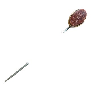 Antique 9k Gold Victorian Goldstone Oval Stickpin, Lapel Pin For Sale