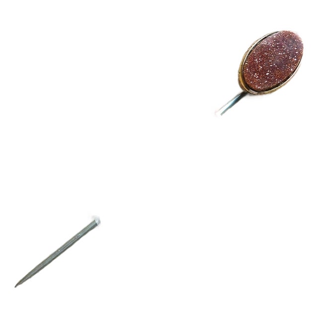 Antique 9k Gold Victorian Goldstone Oval Stickpin, Lapel Pin For Sale